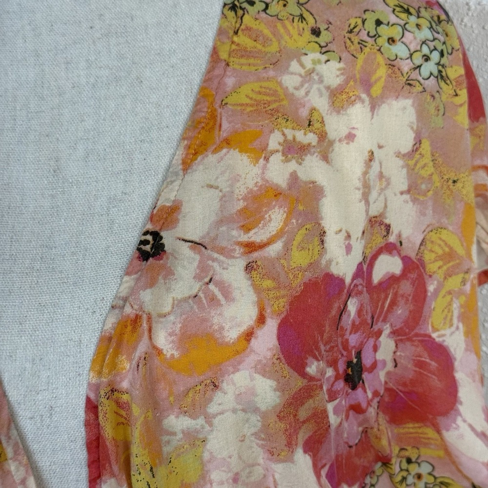 Free People Women's Floral V-Neck Short Sleeve Tie Waist Zip Short Dress Size S - Picture 9 of 12